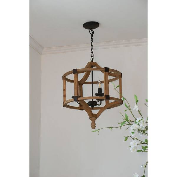 CottaIron 3-Light Distressed Brown Rustic Pendant with Adjustable Chain Chandelier for Hallway, with no bulbs included.