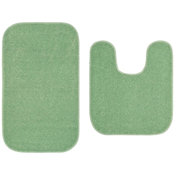 Gramercy Deep Fern Green Solid Rectangle 2-Piece (Contour and 20 in. x34 in. ) Bath Rug Set