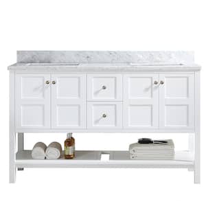 60 in. W Bath Vanity in White with Carrara Marble Top with White Basin