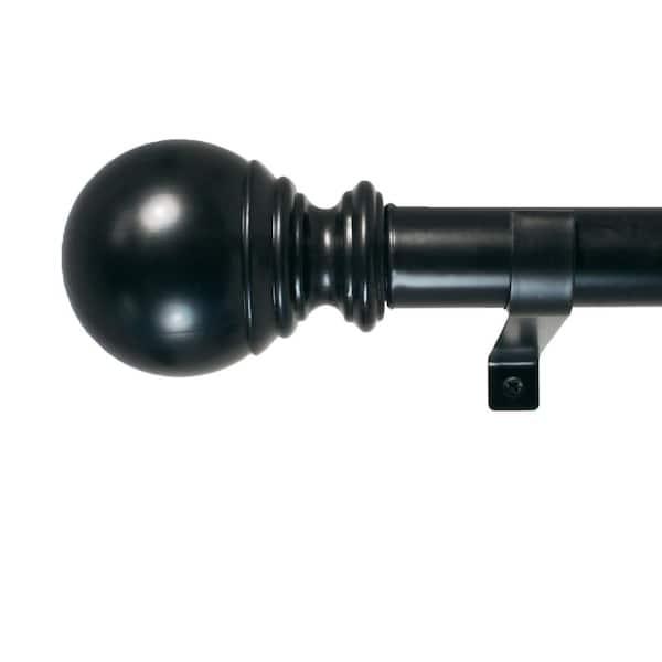 Decopolitan Ball 18 in. - 36 in. Adjustable Curtain Rod 1 in. in Black with Finial