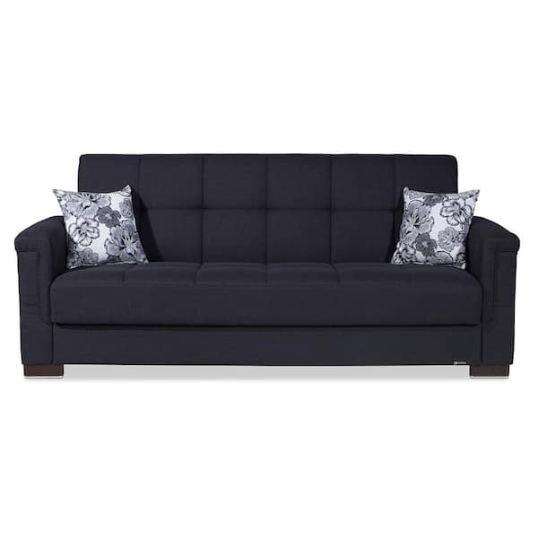 Ottomanson Basics Pro Collection Convertible 87 in. Dark Blue Polyester 3-Seater Twin Sleeper Sofa Bed with Storage