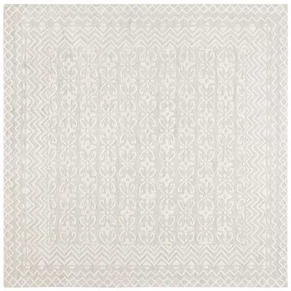 SAFAVIEH Blossom Gray/Ivory 6 ft. x 6 ft. Square Geometric Area Rug