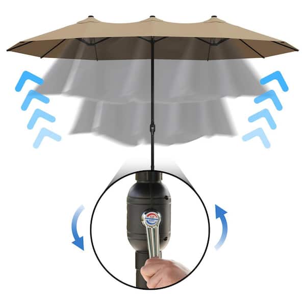 15 ft. Outdoor Market Patio Umbrella Double Sided Umbrella with Base in Beige