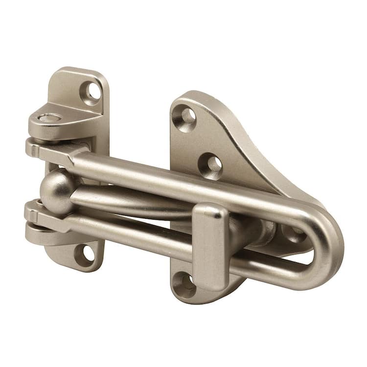 Prime-Line Hinged Bar Lock, 3-7/8 in. H Security Door Guard, Diecast Zinc, Satin Nickel Plated Finish