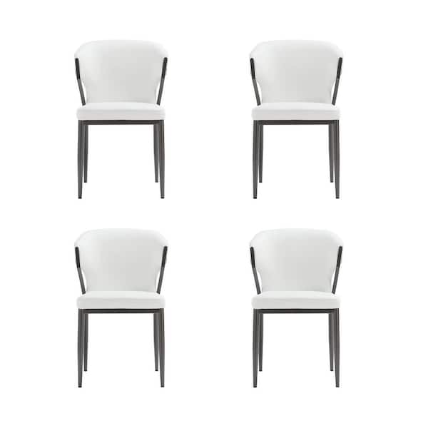 Kirsten Modern White Faux Leather Upholstered Dining Arm Chair with Metal Legs (Set of 4)