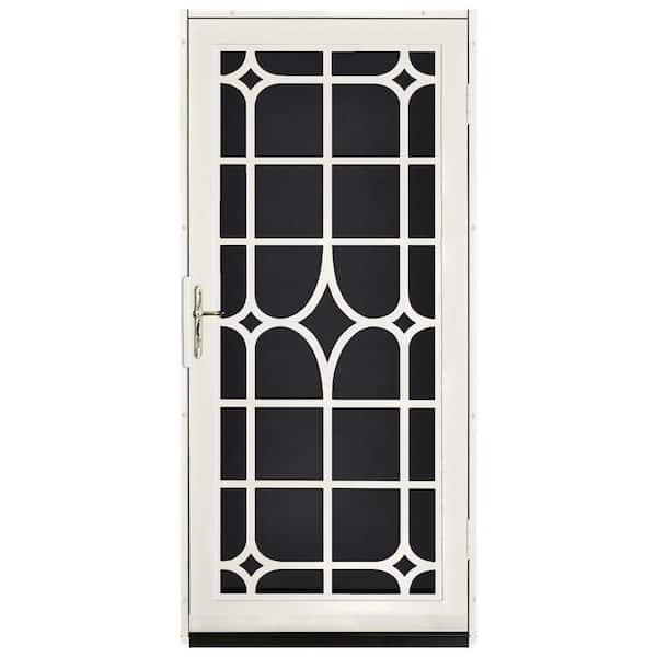 Unique Home Designs 36 in. x 80 in. Lexington Almond Surface Mount Steel Security Door with Black Perforated Screen and Brass Hardware