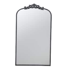 24 in. W x 42 in. H Arched Metal Framed Baroque Inspired Wall Decor Bathroom Vanity Mirror in Matte Black