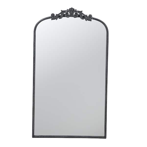 Kahomvis 24 in. W x 42 in. H Arched Metal Framed Baroque Inspired Wall Decor Bathroom Vanity Mirror in Matte Black