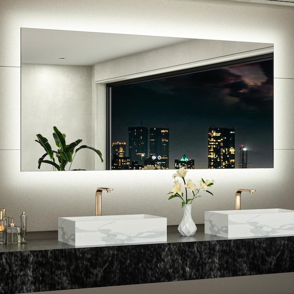 KeonJinn 72 in. W x 36 in. H Rectangular Frameless LED Light 3-Color Dimmable Anti-Fog Wall Bathroom Vanity Mirror with Backlit