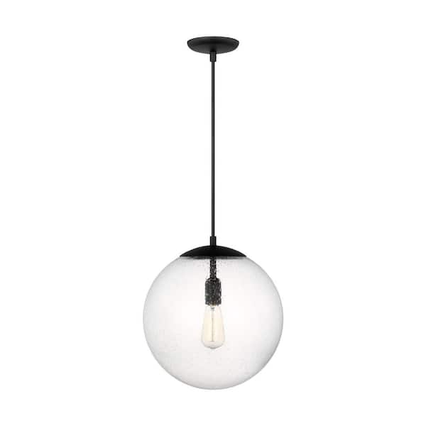 Generation Lighting - Studio Leo Hanging Globe 14 in. 1-Light Midnight Black Pendant Light with Clear Seeded Glass Shade