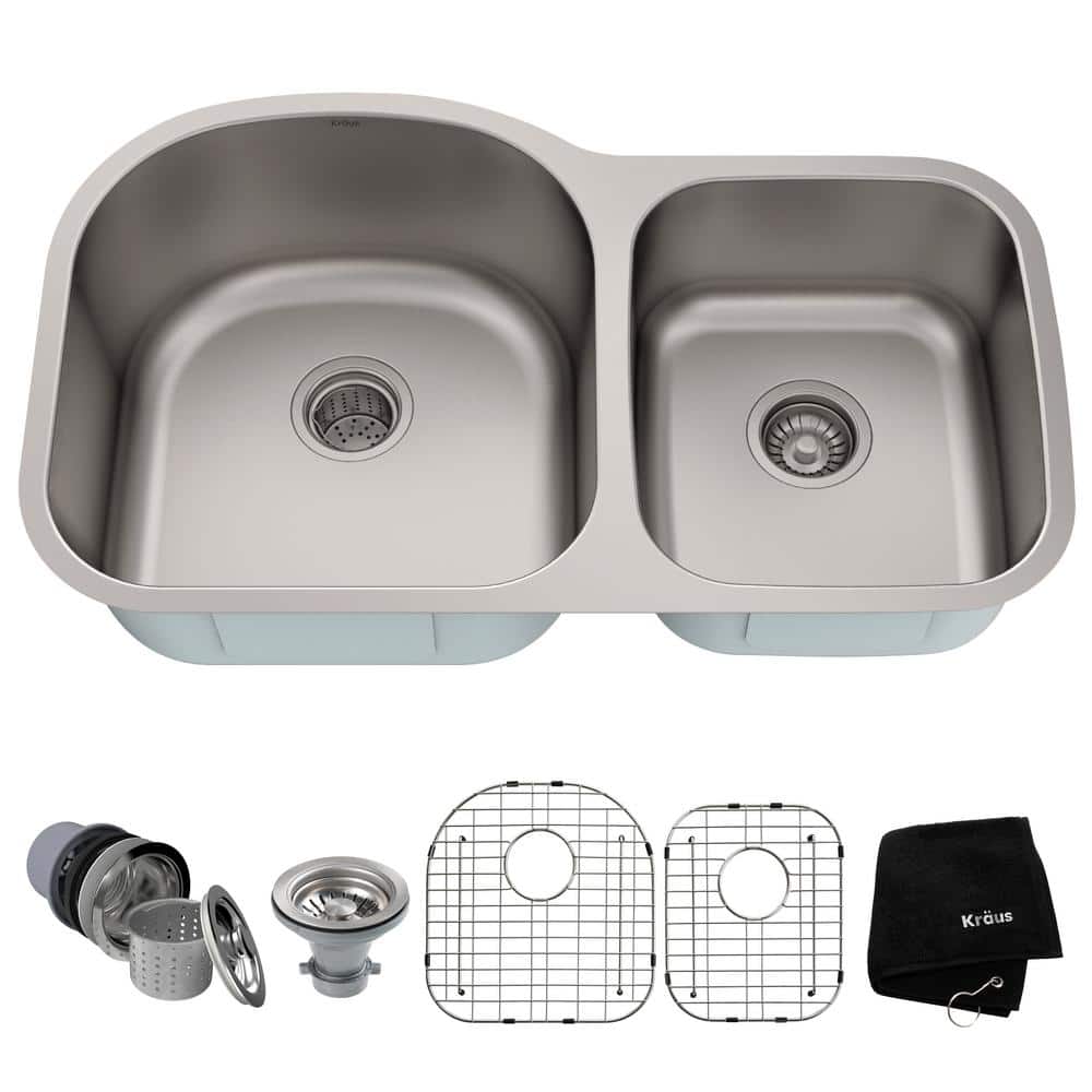 KRAUS Premier Stainless Steel 35 in. 60/40 Double Bowl Undermount Kitchen Sink KBU27 Sansujyuku sansujyuku.com