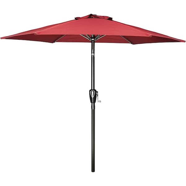7.5 ft. Stainless-Steel Push-Button Tilt Market Patio Umbrella in Red with 6-Sturdy Ribs for Garden, Deck, Lawn