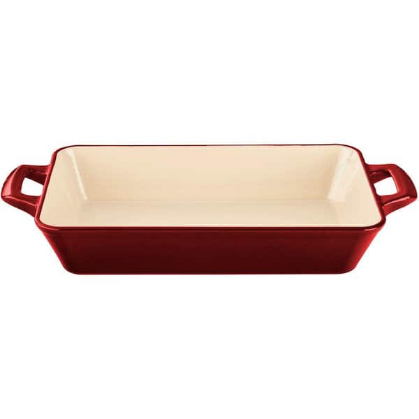 La Cuisine Large Deep Cast Iron Roasting Pan with Enamel Finish in Red