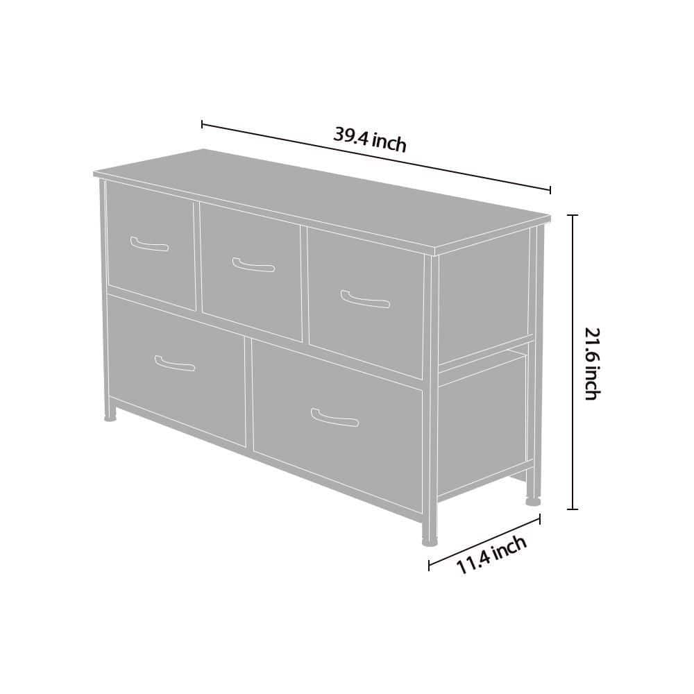 Gray 5-Drawer Fabric Storage Dresser with Steel Frame