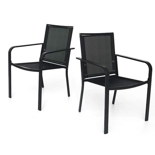 Anmutig Stackable Metal Patio Outdoor Dining Chair-Black (2 Chairs)