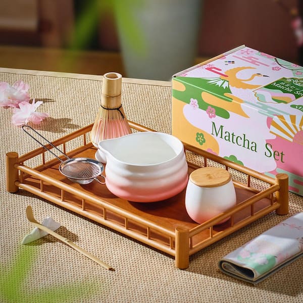 Matcha Tea Set 5 Pcs, Japanese Traditional Ceramic Bowl, Bamboo Whisk - View #2