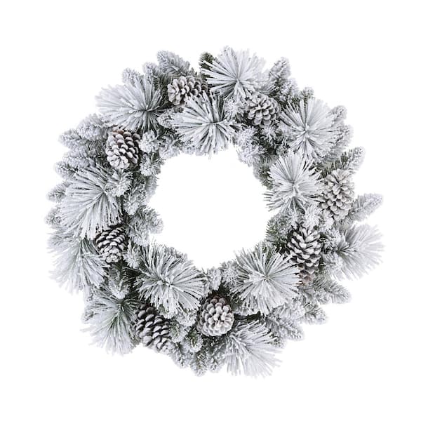 Puleo International 32 in. Unlit Flocked Berkshire Spruce Artificial Christmas Wreath with Pinecones