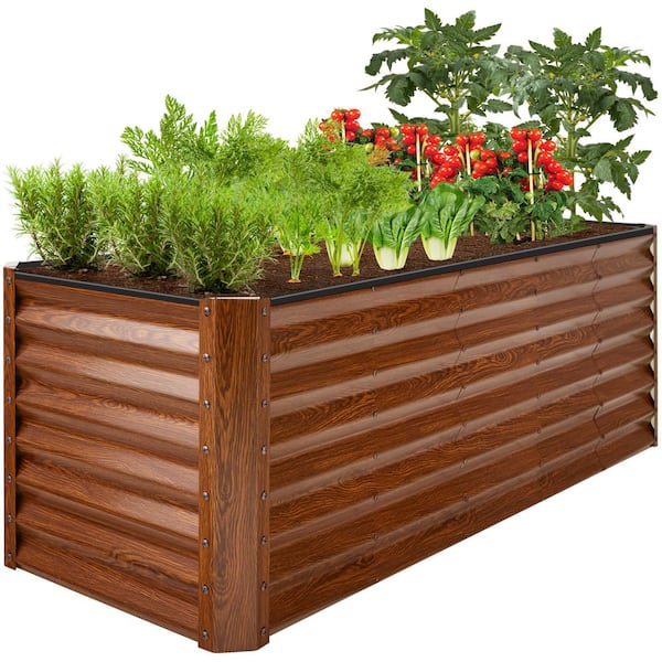 8 ft. x 2 ft. x 2 ft. Wood Grain Rectangular Steel Raised Garden Bed Planter Box for Vegetables, Flowers, Herbs