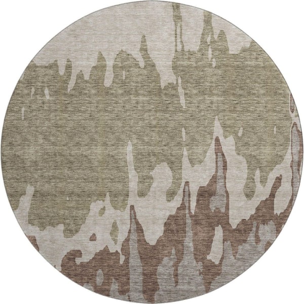 Addison Rugs Mayfield Premium Machine Washable Abstract AMF961 Beige 8 ft. x 8 ft. Round Rug