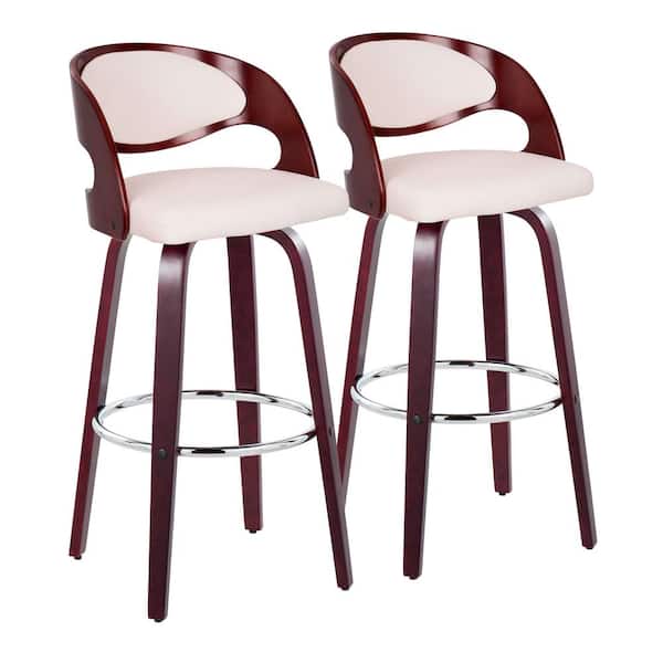 Lumisource Pino 29.5 in. White Faux Leather, Cherry Wood and
