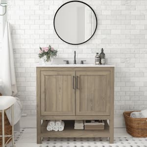 36 in. W x 19 in. D x 38 in. H Single Sink Freestanding Bath Vanity in Brown with White Stone Top