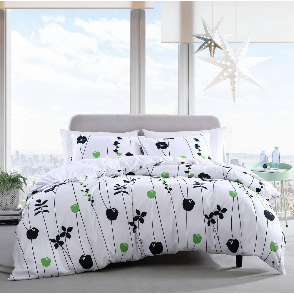 City Scene Arbon Floral 2-Piece Black Plush Microfiber Twin Comforter Set  USHSA51181758