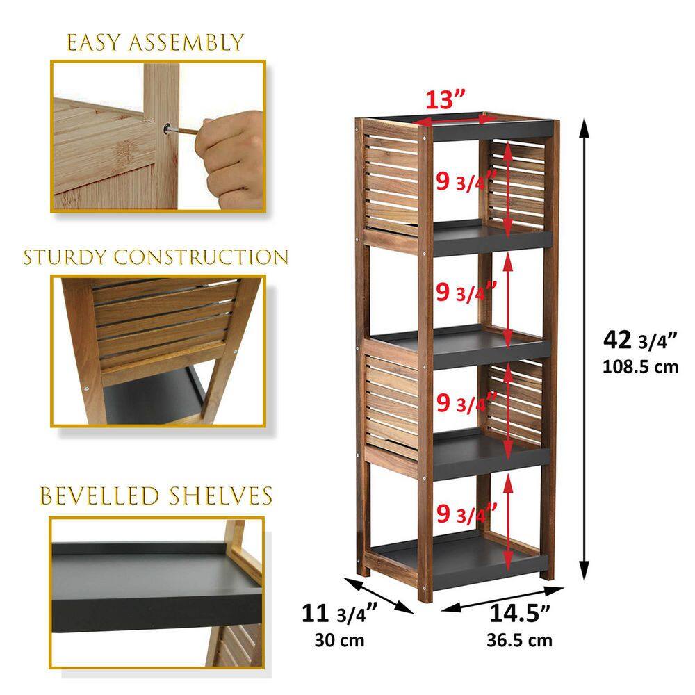 Gray Acacia Wood Adjustable Over-the-Toilet Storage Tower