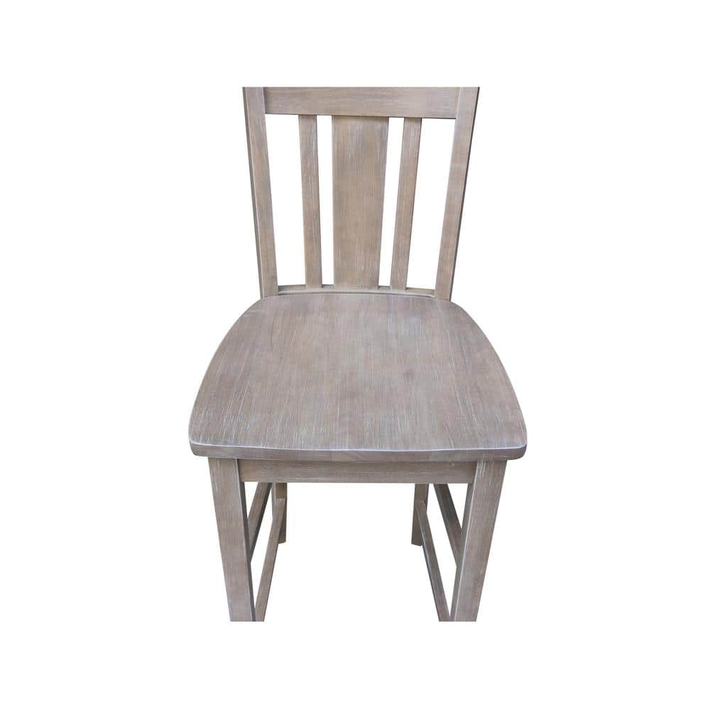 Elegant Washed Gray Taupe Solid Wood Bar Stool, 29.92" Seat Height