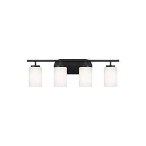Oslo 27.5 in. 4-Light Midnight Black Transitional Contemporary Bathroom Vanity Light with Cased Opal Etched Glass Shades