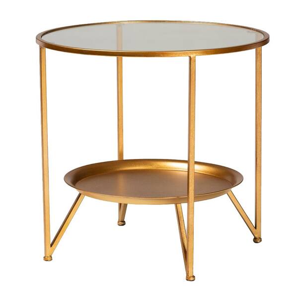 Baxton Studio Tasmin 21.1 in. H x 22.1 in. W x 22.1 in. D Antique Gold and Clear End Table