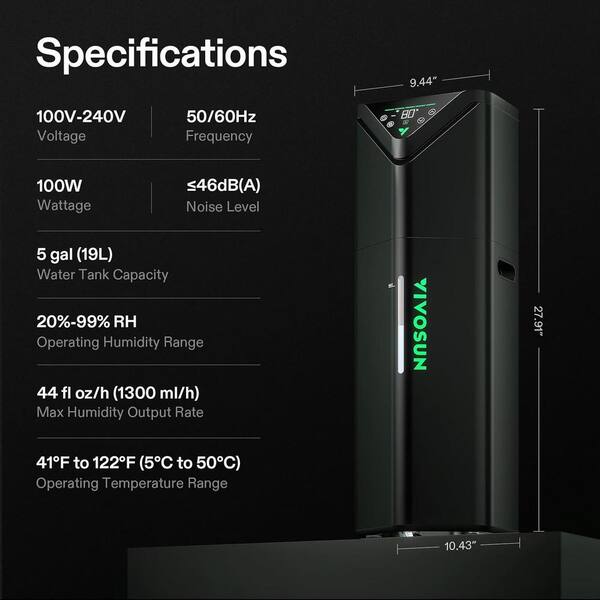 VIVOSUN - AeroStream H19 5 gal. Intelligent Humidifier with Probe, Top Control Panel, Smart Remote Control