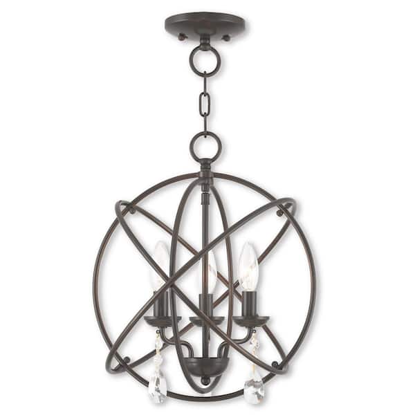 AVIANCE LIGHTING Cahill 15.5 in. 3-Light English Bronze Convertible Mini Chandelier/Semi Flush with Crystals
