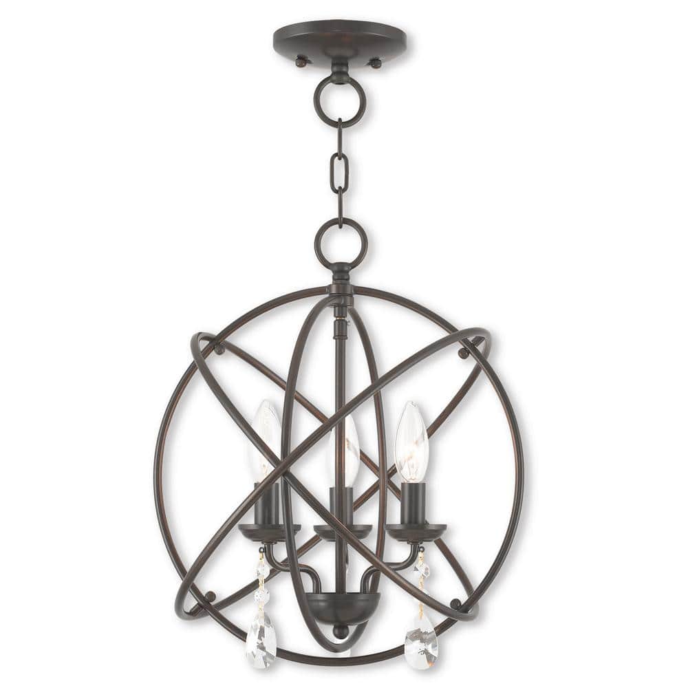 Elegant Mini English Bronze Chandelier with Dangling Crystals
