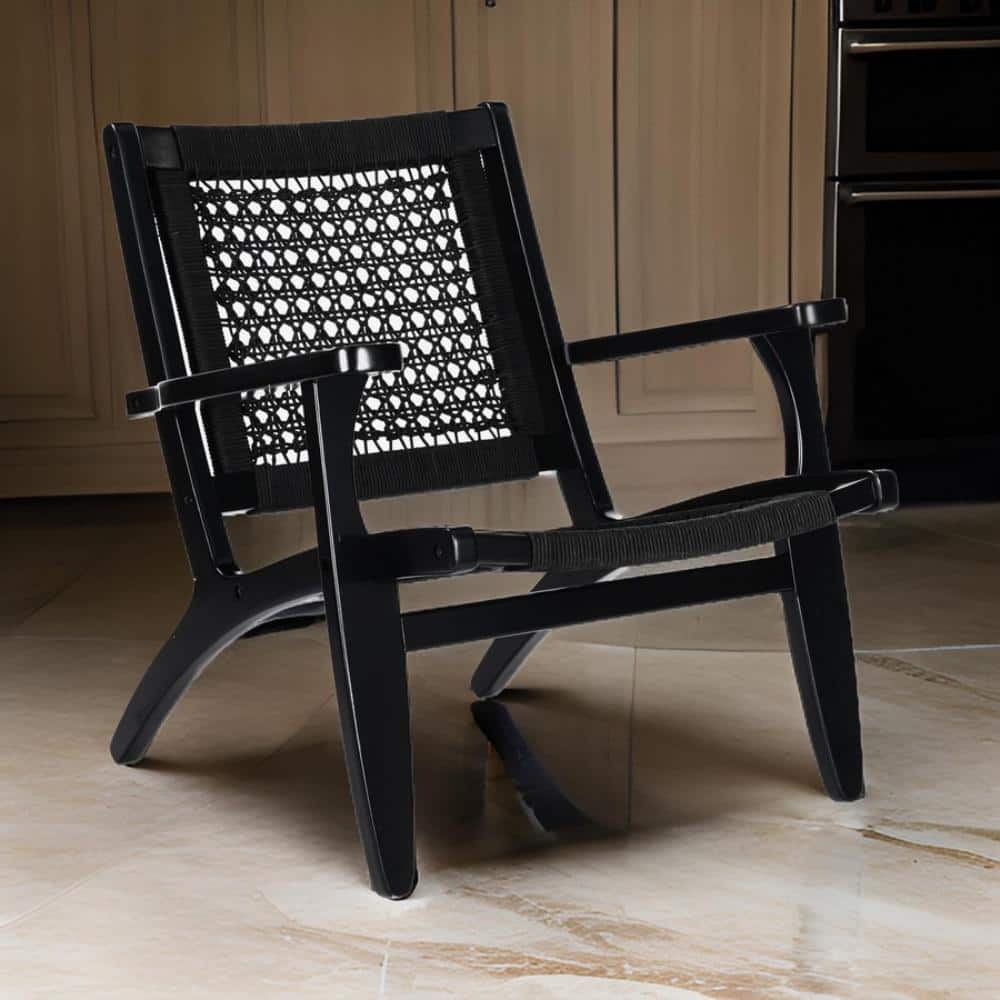 Black Hexagon Woven Rope and Wood Accent Chair