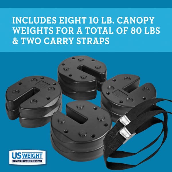 80 lbs. Black US Weight Canopy Weight Plates Set of 8 with two carry straps