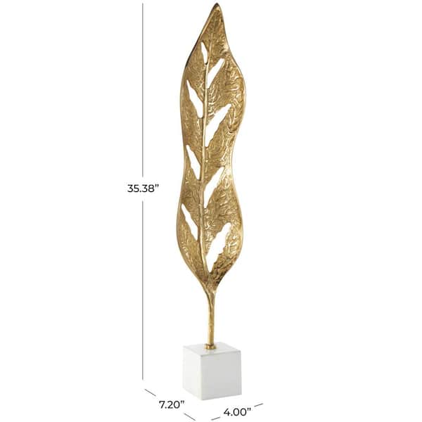 Litton Lane Gold Aluminum Metal Tall Textured Cutout Leaf