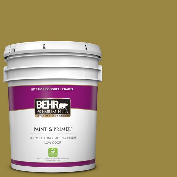 BEHR PREMIUM PLUS 5 gal. #380D-7 Wild Grass Eggshell Enamel Low Odor Interior Paint & Primer