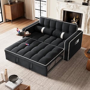 33.1 in. Black Folding Technological Velvet Sofa Bed