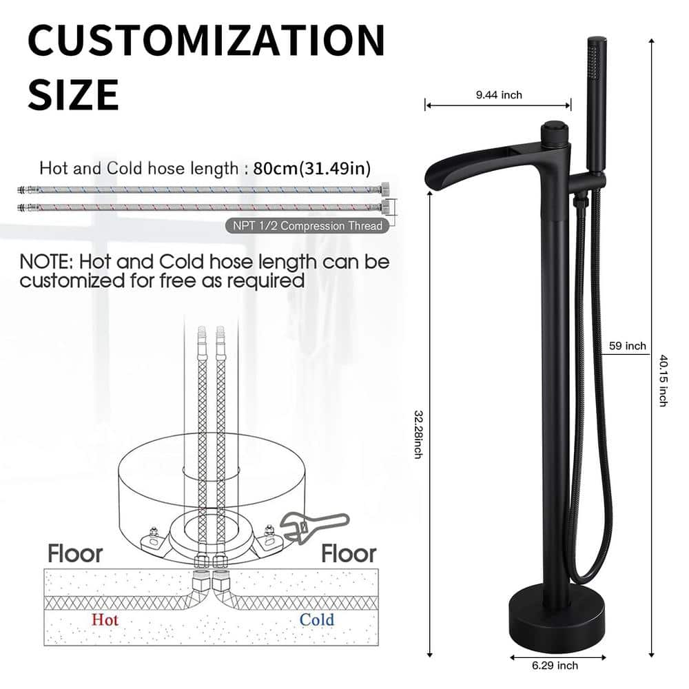 Matte Black Freestanding Tub Filler Faucet with Handheld Shower