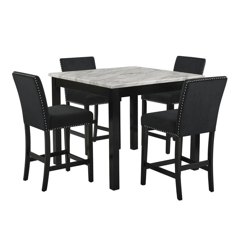 Celeste 5-Piece Black Faux Marble Counter Height Dining Set