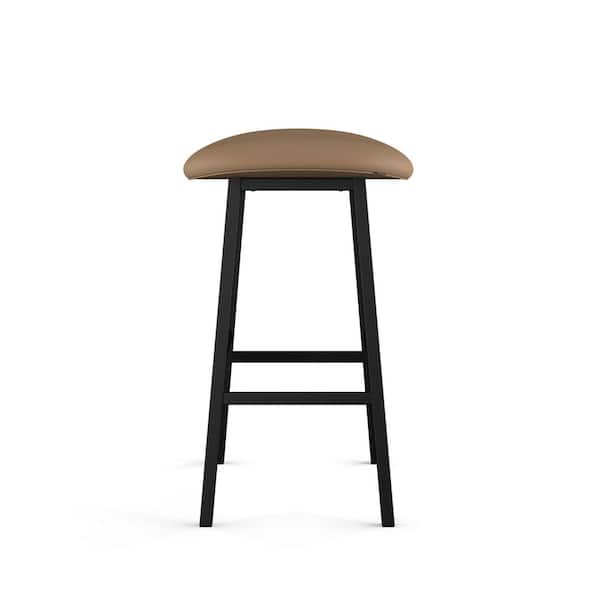 Winston 26.5 in. Light Brown PVC / Black Metal Counter Stool