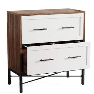 Atencio 2-Drawers Brown Engineered Wood 32 in. W Lateral File Cabinet, Modern Filing Cabinet, Printer Stand Home Office