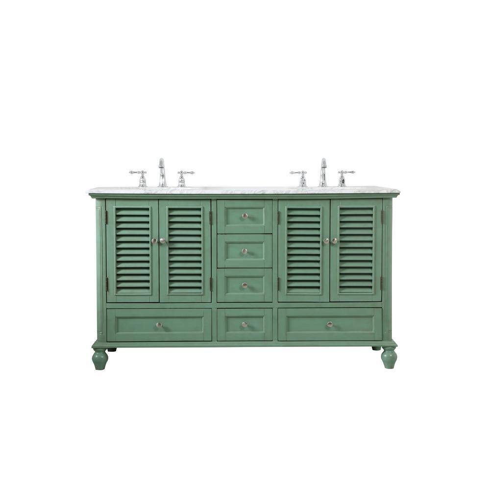 Coastal Charm 60" Gray Double Vanity with Marble Top and Ample Storage