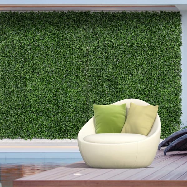 12-PC 1.5 in. Indoor Outdoor Green Artificial Grass Wall Panel Backdrop, Boxwood Privacy Coverage Panels, UV Protection