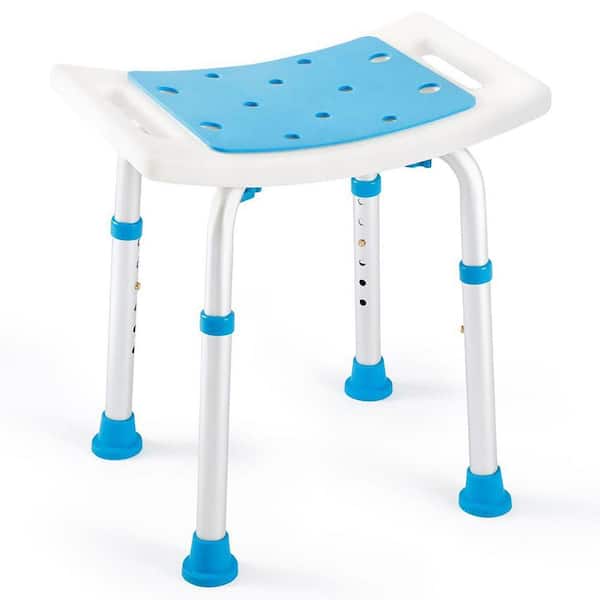 16 in. W Freestanding Adjustable Height Shower Stool with Padded Seat for Seniors Elderly Disabled in Blue