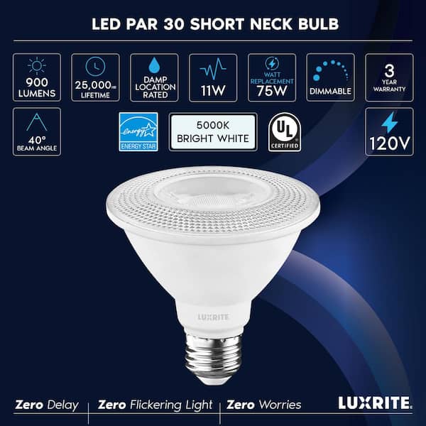 LUXRITE 75-Watt Equivalent PAR30 Short Neck Flood LED Light Bulb