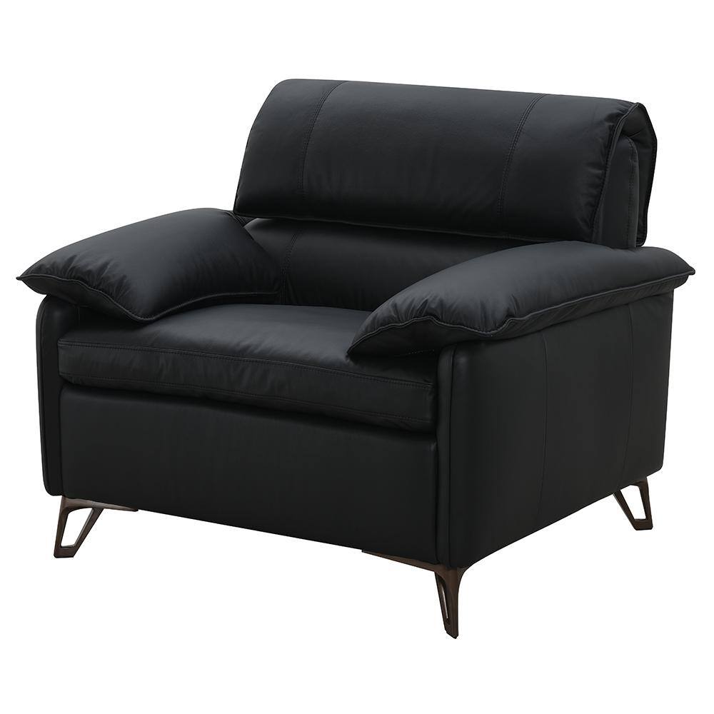 Black Top Grain Leather and Wood Accent Chair