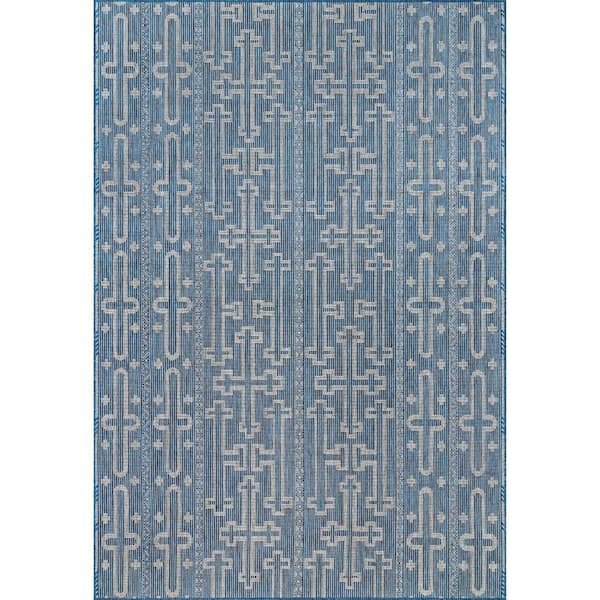 nuLOOM Brandy Transitional Celtic Blue 9 ft. 6 in. x 12 ft. Indoor/Outdoor Area Rug