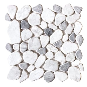 Waterfront White Pebble 11.125 in. x 11.125 in. Honed Marble Wall and Floor Mosaic Tile (0.859 sq. ft./Each)