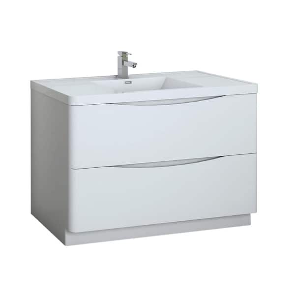 Fresca Tuscany 48 in. Modern Bath Vanity in Glossy White with Vanity Top in White with White Basin